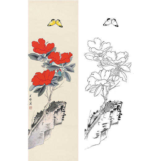 田世光工笔竖幅条屏花鸟白描底稿-SG43 商品图0