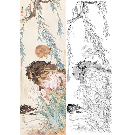 田世光工笔竖幅条屏花鸟白描底稿-SG40 商品图0
