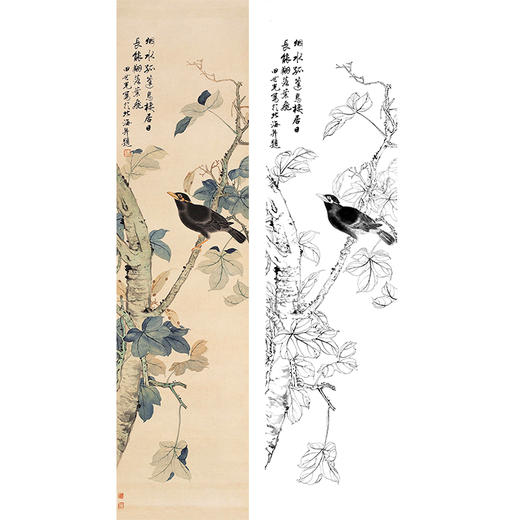 田世光工笔竖幅条屏花鸟白描底稿-SG42 商品图0