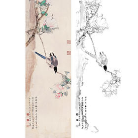 田世光工笔竖幅条屏花鸟白描底稿-SG41