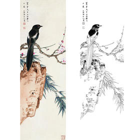 田世光工笔竖幅花鸟白描底稿-SG36