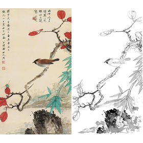 田世光工笔竖幅花鸟白描底稿-SG30