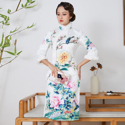 QC-1697738秋冬新款盘扣优雅旗袍裙 商品图3