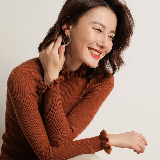 秋冬季新款短款花领毛衣女纯色紧身套头针织衫修身内搭高领打底衫 商品图8
