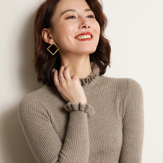 秋冬季新款短款花领毛衣女纯色紧身套头针织衫修身内搭高领打底衫 商品图9