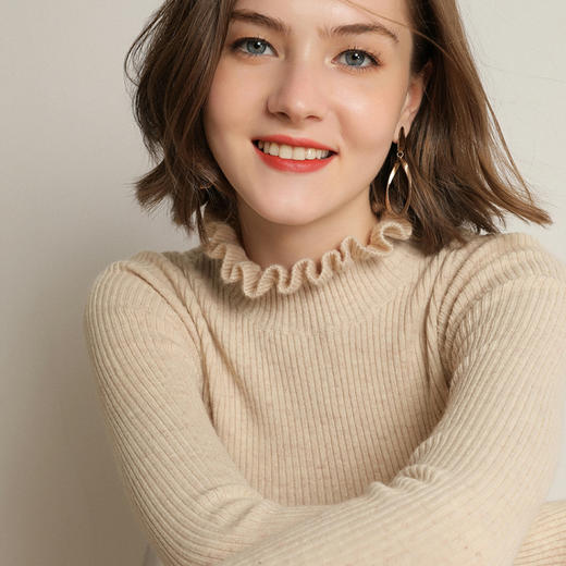 秋冬季新款短款花领毛衣女纯色紧身套头针织衫修身内搭高领打底衫 商品图6