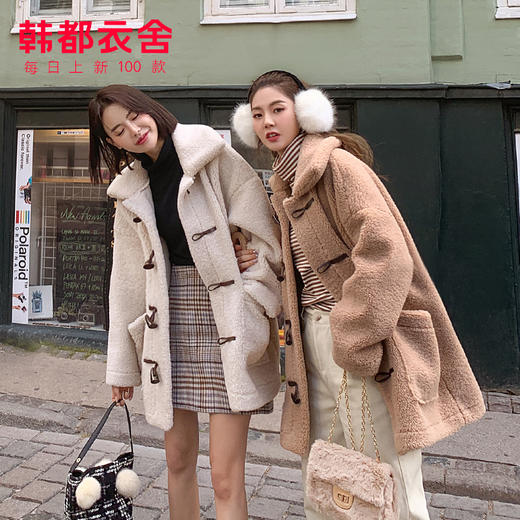 韩都衣舍2020冬装新款潮韩版宽松牛角扣外套学生森系棉衣棉服女 商品图2