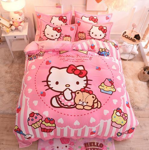 【四件套】*hellokitty卡通水晶绒三四件套kt猫被套儿童学生宿舍法莱兰绒床单 商品图4