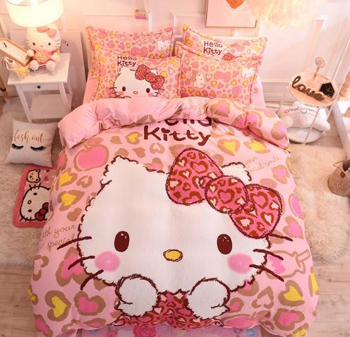 【四件套】*hellokitty卡通水晶绒三四件套kt猫被套儿童学生宿舍法莱兰绒床单 商品图3