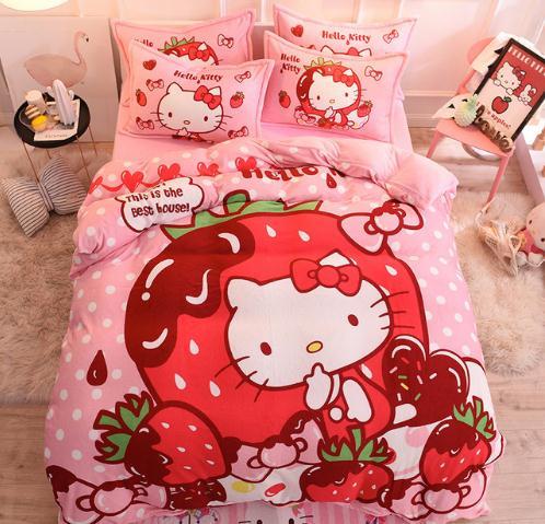 【四件套】*hellokitty卡通水晶绒三四件套kt猫被套儿童学生宿舍法莱兰绒床单 商品图5