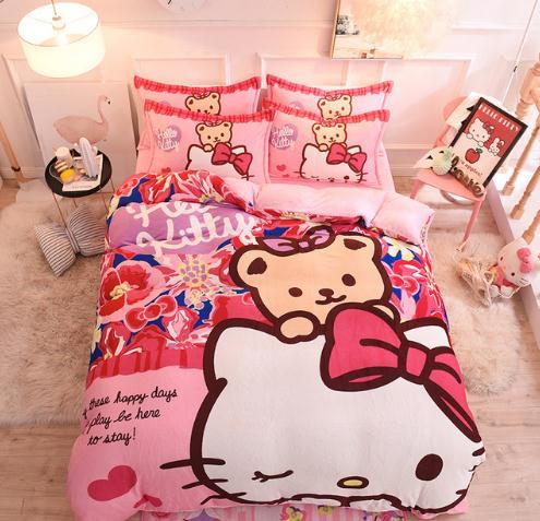 【四件套】*hellokitty卡通水晶绒三四件套kt猫被套儿童学生宿舍法莱兰绒床单 商品图2