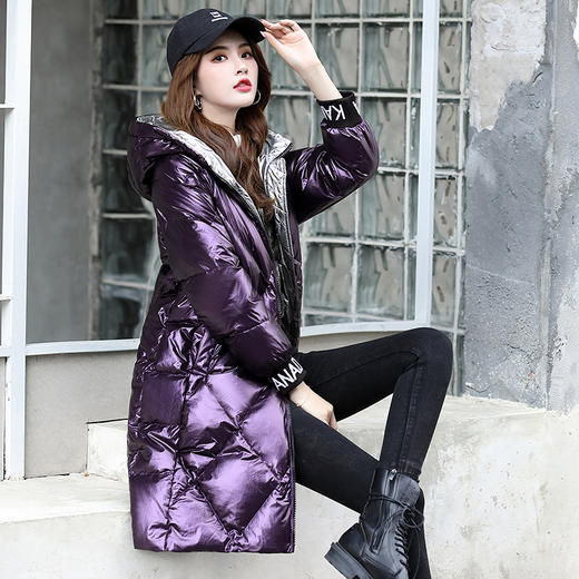 ASE-6607时尚潮流个性拼字母针织防风保暖中长款羽绒服 商品图4