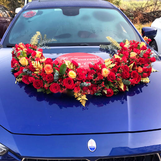 中国风红色系婚车花车花饰套餐-结婚新人主婚车鲜花装饰豪华气派可上门布置 商品图1