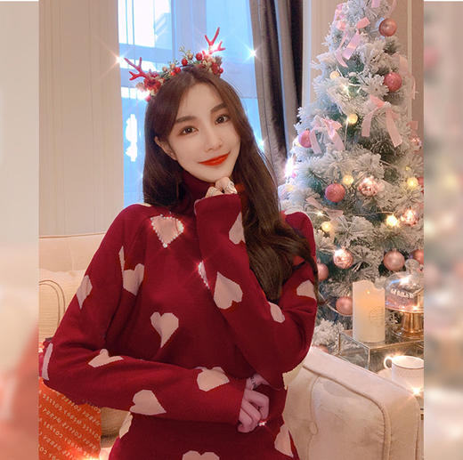 张心子时尚针织套装女2020新款秋冬气质爱心毛衣半身裙两件套洋气191159 商品图2