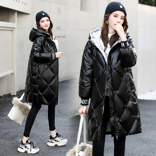 ASE-6607时尚潮流个性拼字母针织防风保暖中长款羽绒服 商品图2