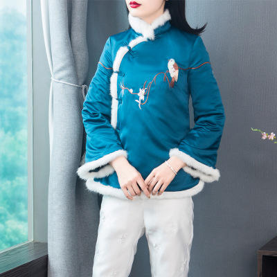 QZ-18614秋冬新款中式刺绣花鸟唐装旗袍过新年棉服棉袄外套 商品图0