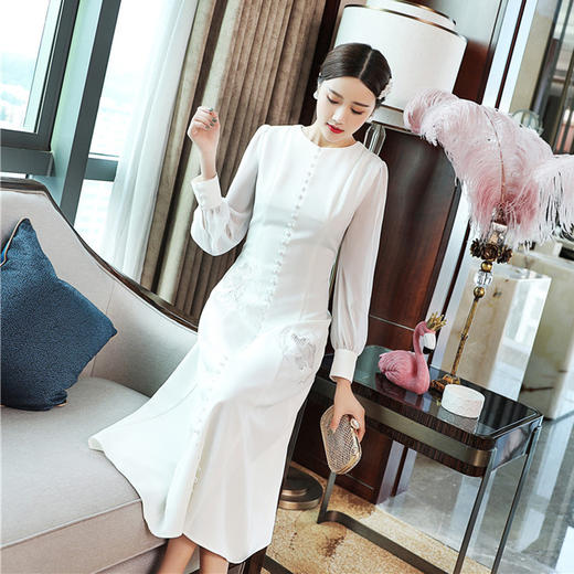 新款轻奢法式复古刺绣灯笼袖礼服裙FL-99253 商品图1