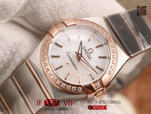 8848F欧米茄星座系列，表径24mm，搭载原版欧米茄1376专用机芯，字面采用一级珍珠贝母和南非真钻制成，表带18K金盾牌，女士腕表，精钢表带，自动机械机芯 商品图3