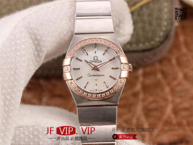 8848F欧米茄星座系列，表径24mm，搭载原版欧米茄1376专用机芯，字面采用一级珍珠贝母和南非真钻制成，表带18K金盾牌，女士腕表，精钢表带，自动机械机芯