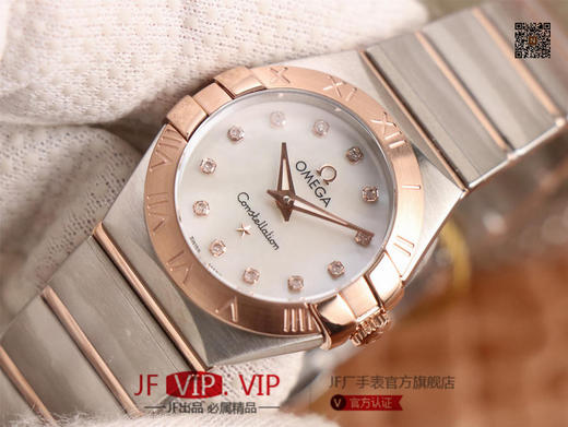 8848F欧米茄星座系列，表径24mm，搭载原版欧米茄1376专用机芯，字面采用一级珍珠贝母和南非真钻制成，表带18K金盾牌，女士腕表，精钢表带，自动机械机芯 商品图3