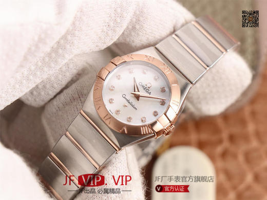 8848F欧米茄星座系列，表径24mm，搭载原版欧米茄1376专用机芯，字面采用一级珍珠贝母和南非真钻制成，表带18K金盾牌，女士腕表，精钢表带，自动机械机芯 商品图1