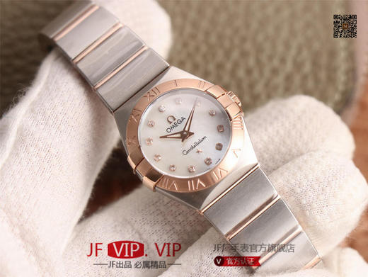 8848F欧米茄星座系列，表径24mm，搭载原版欧米茄1376专用机芯，字面采用一级珍珠贝母和南非真钻制成，表带18K金盾牌，女士腕表，精钢表带，自动机械机芯 商品图2