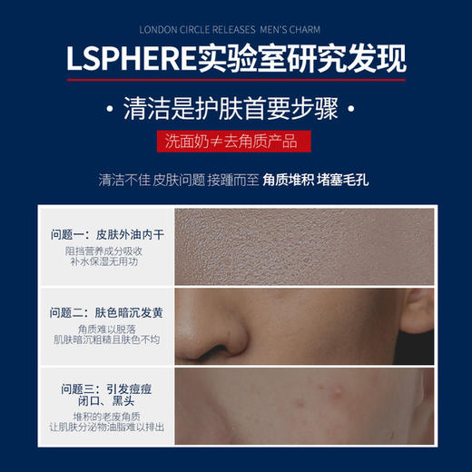英国LSphere/伦敦圈层男士去角质慕斯 清洁毛孔脸部 去黑头去死皮 商品图3