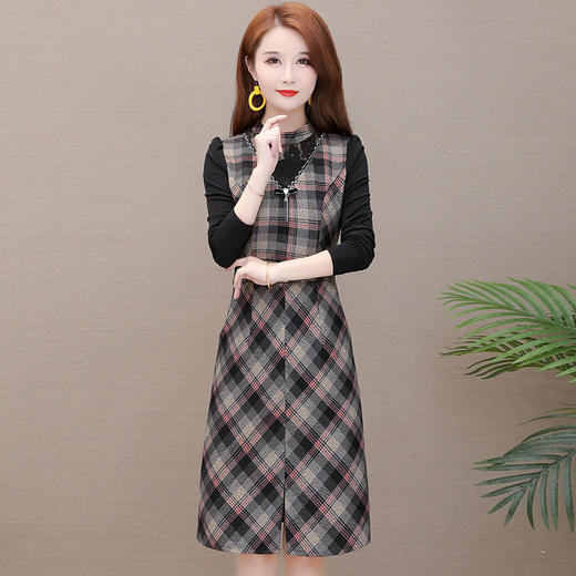 YWE-JLNH-CQA39格子加厚时尚中长款毛呢连衣裙女2019冬季新款 商品图0