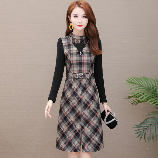 YWE-JLNH-CQA39格子加厚时尚中长款毛呢连衣裙女2019冬季新款 商品图3