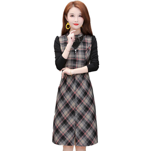YWE-JLNH-CQA39格子加厚时尚中长款毛呢连衣裙女2019冬季新款 商品图5