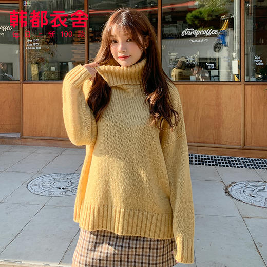 韩都衣舍2019秋冬新款洋气毛衣女宽松高领套头慵懒风针织打底衫煜 商品图3