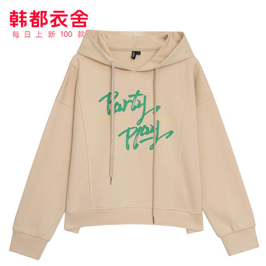 韩都衣舍2020冬新款韩版宽松印花上衣连帽潮短款卫衣女RZ0070耒 商品图3