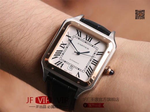 TW卡di亚山度士最新款SANTOS-DUMONT腕表，男款52x39.5mm，女款46x35mm，搭载原装进口日本9015机芯，走时稳定。采用904精钢表壳，男女腕表，皮表带，自动机械机芯，密底。 商品图9