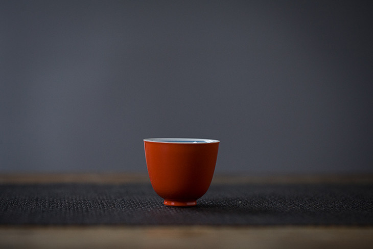 茶香记珊瑚红釉双线品茗杯聚香杯仿古杯功夫茶具茶杯