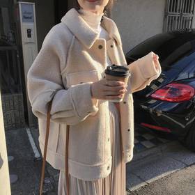 秋冬新款毛绒皮毛一体棉衣女宽松显瘦新款宽松毛绒夹克上衣