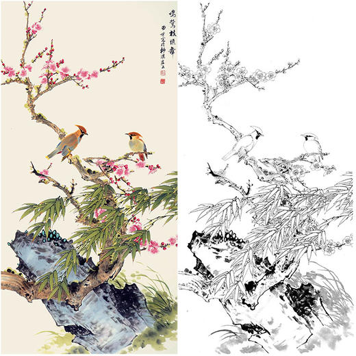 田世光工笔竖幅花鸟白描底稿-SG69 商品图0