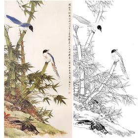 田世光工笔竖幅花鸟白描底稿-《颐和春竹》-多种白描尺寸可选-SG61