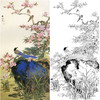 田世光工笔竖幅花鸟白描底稿-桃花山鹊-SG70 商品缩略图0