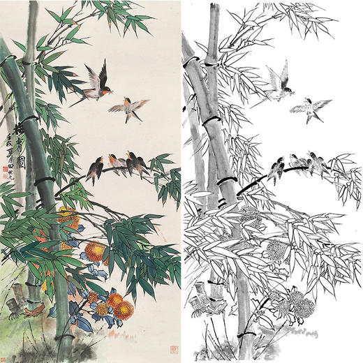 田世光工笔竖幅花鸟白描底稿-SG55 商品图0