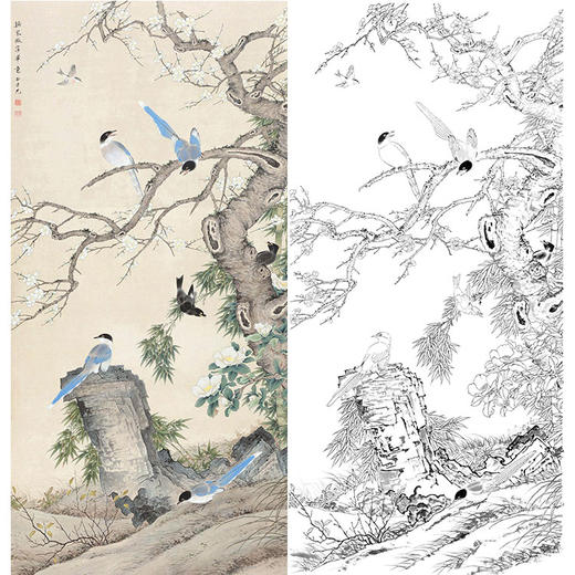 田世光工笔竖幅花鸟白描底稿-SG54 商品图0