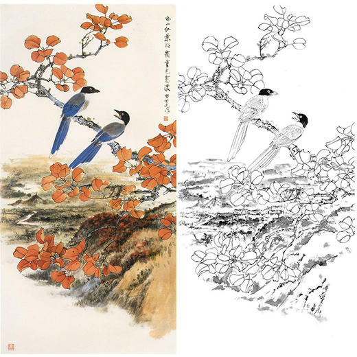 田世光工笔竖幅花鸟白描底稿-《西山远眺》-多种白描尺寸可选-SG71 商品图0