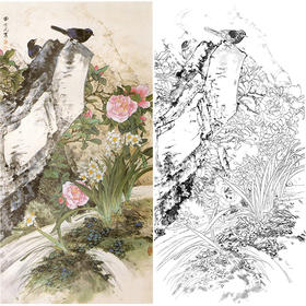 田世光工笔竖幅花鸟白描底稿-《冬晖》-多种白描尺寸可选-SG67