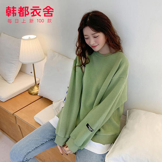 韩都衣舍2019冬装新款韩版女装宽松慵懒风长袖拼接潮卫衣RZ0197焕 商品图2