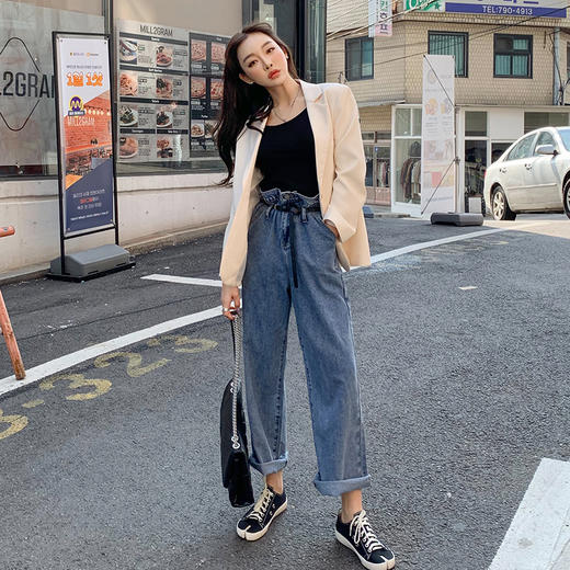 韩都衣舍2020秋装新款女装韩版花苞腰阔腿显瘦裤子牛仔裤RZ0177沐 商品图4