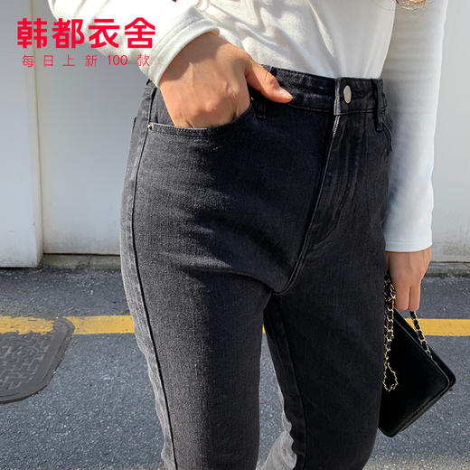 韩都衣舍2020韩版秋新女高腰弹力休闲显瘦休闲微喇牛仔裤RZ0181耒 商品图3
