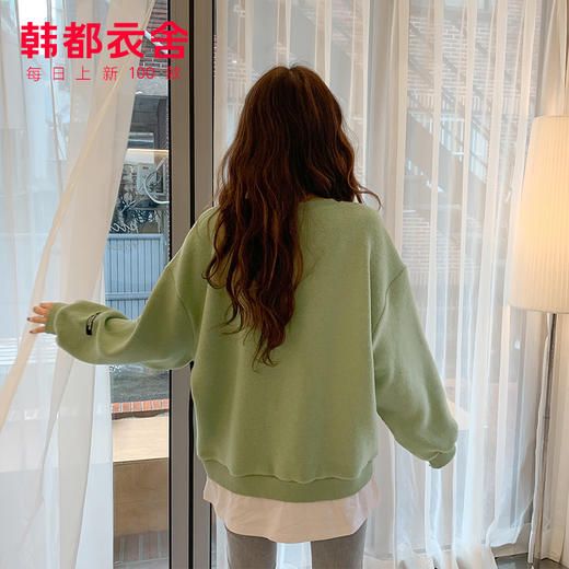 韩都衣舍2019冬装新款韩版女装宽松慵懒风长袖拼接潮卫衣RZ0197焕 商品图1