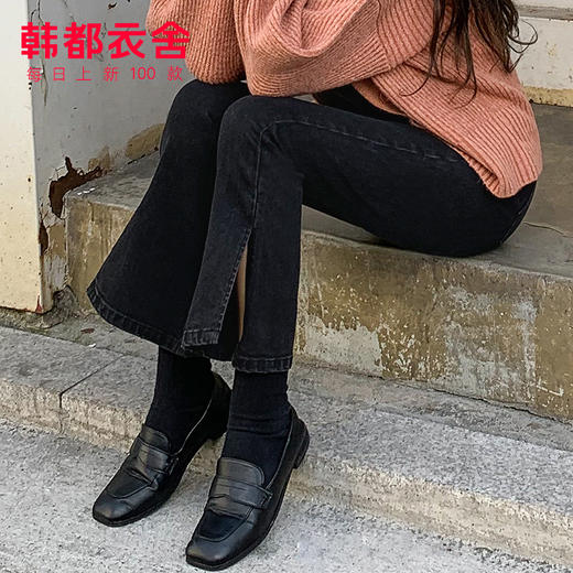 韩都衣舍2020韩版秋新女高腰弹力休闲显瘦休闲微喇牛仔裤RZ0181耒 商品图2