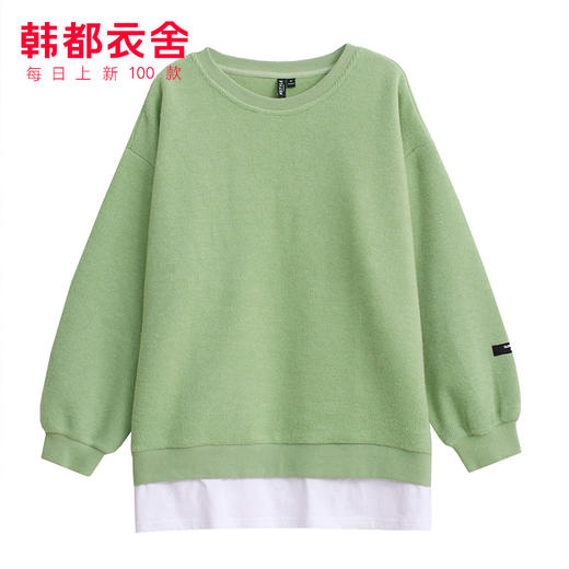 韩都衣舍2019冬装新款韩版女装宽松慵懒风长袖拼接潮卫衣RZ0197焕 商品图4
