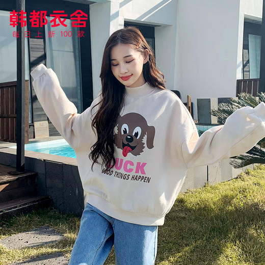 韩都衣舍2019秋装新款韩版学生加绒显瘦半高领打底卫衣女CQ9455莀 商品图2