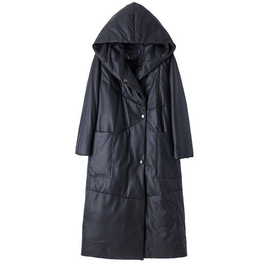 BM-9930冬季新款女海宁绵羊皮皮衣连帽宽松长款真皮羽绒服外套 商品图3